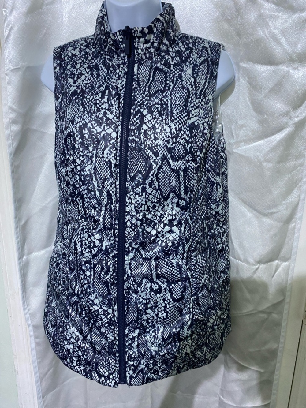 Black & White Snake Print Quilted Reversible Vest